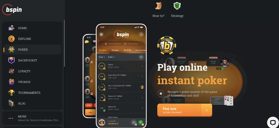 Bspin casino poker section
