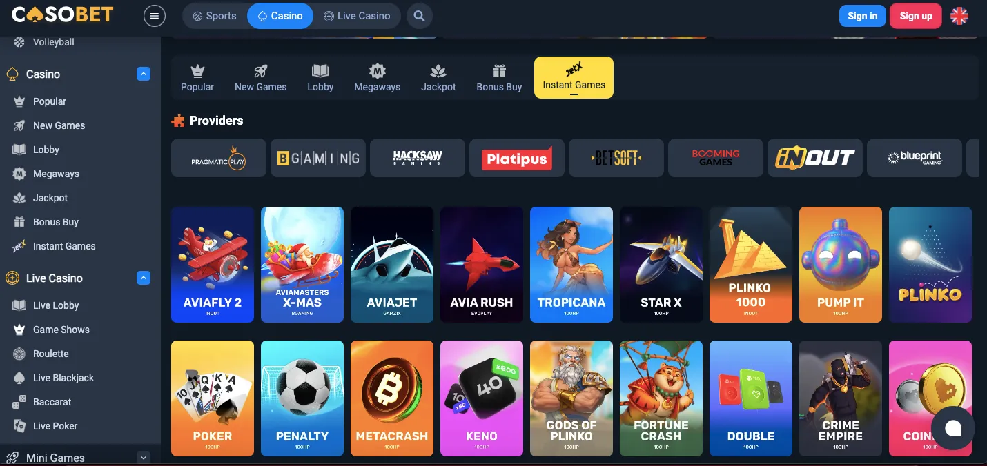 Casobet instant games