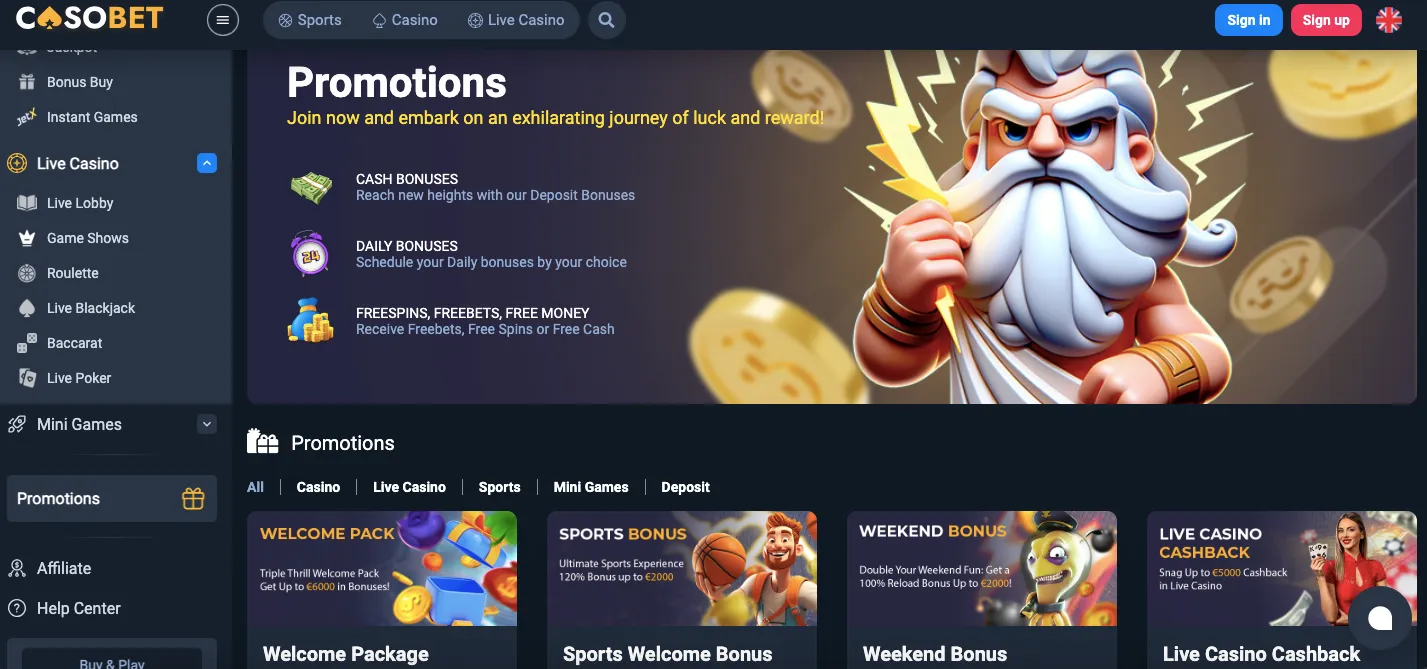 Casobet casino promotions