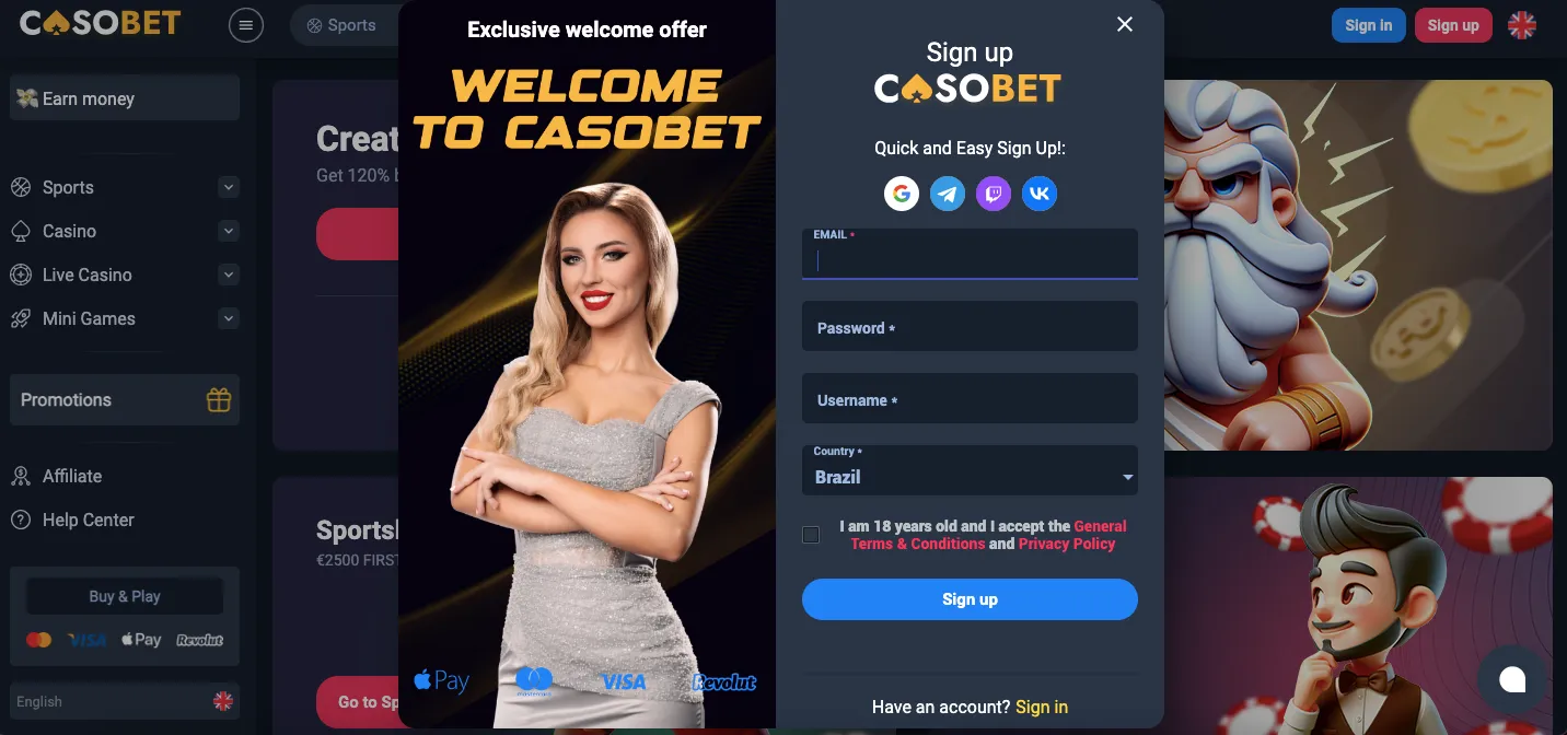 Casobet casino sign up