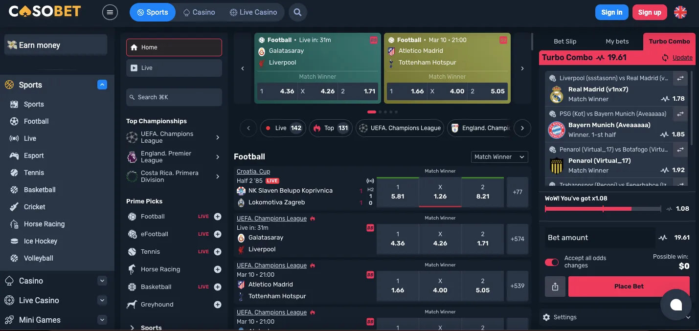 Casobet sports markets