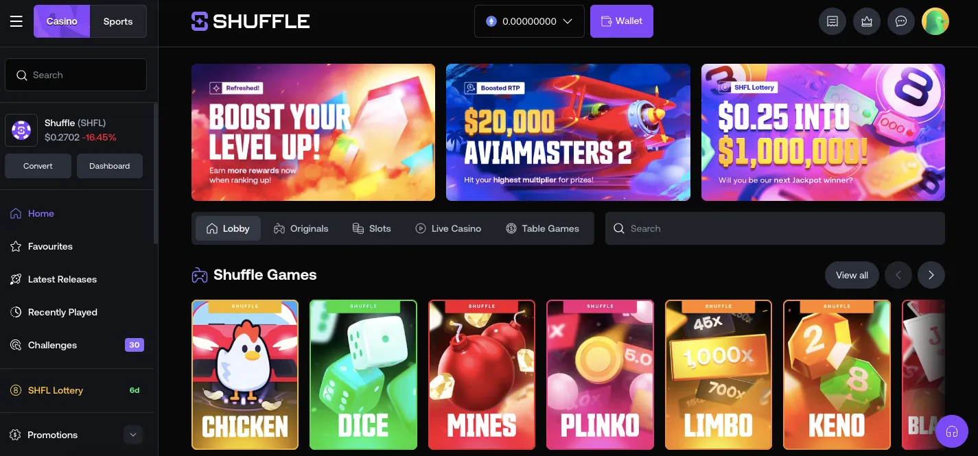 Shuffle casino games and providers