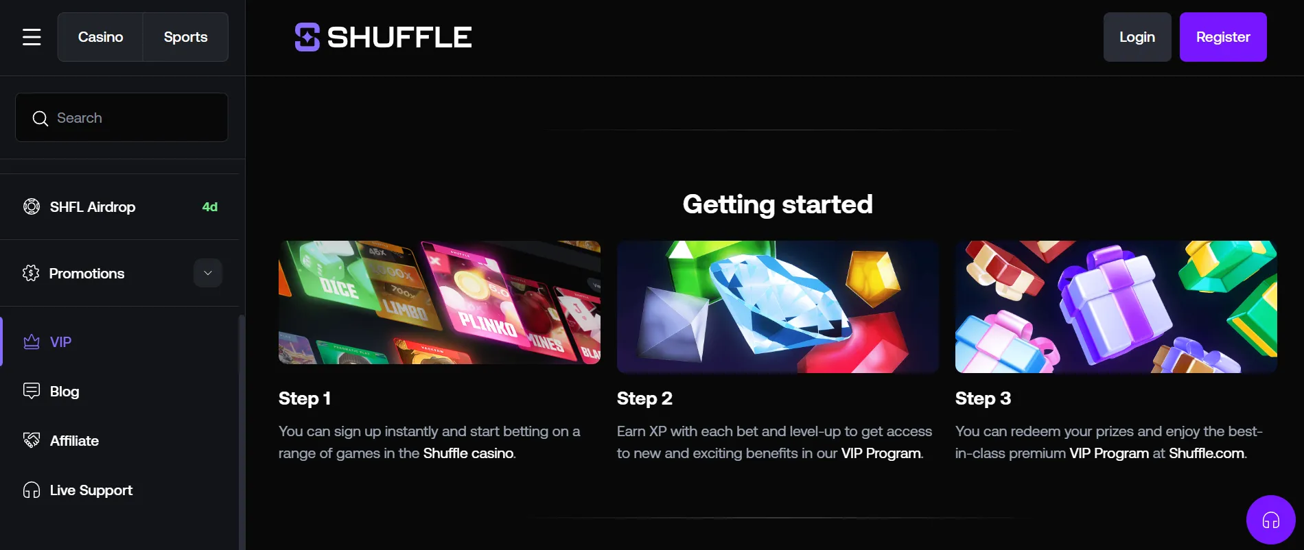 Shuffle casino VIP levels