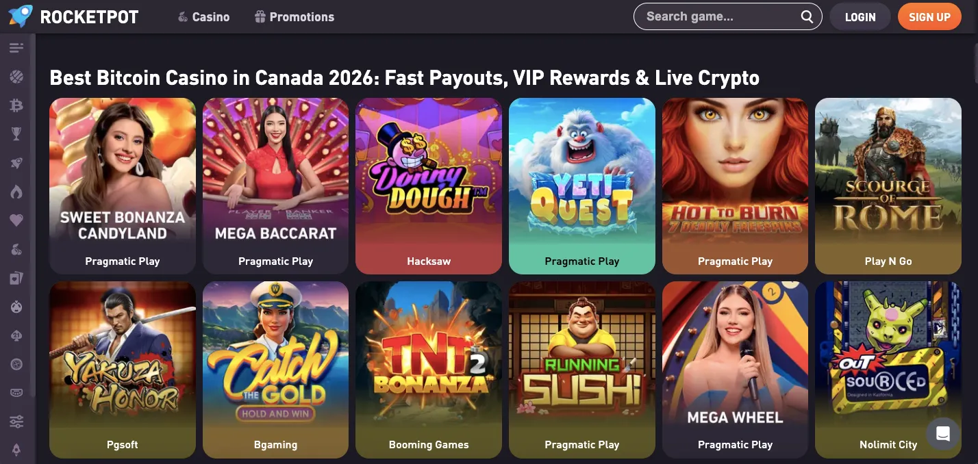 Rocketpot casino games and providers