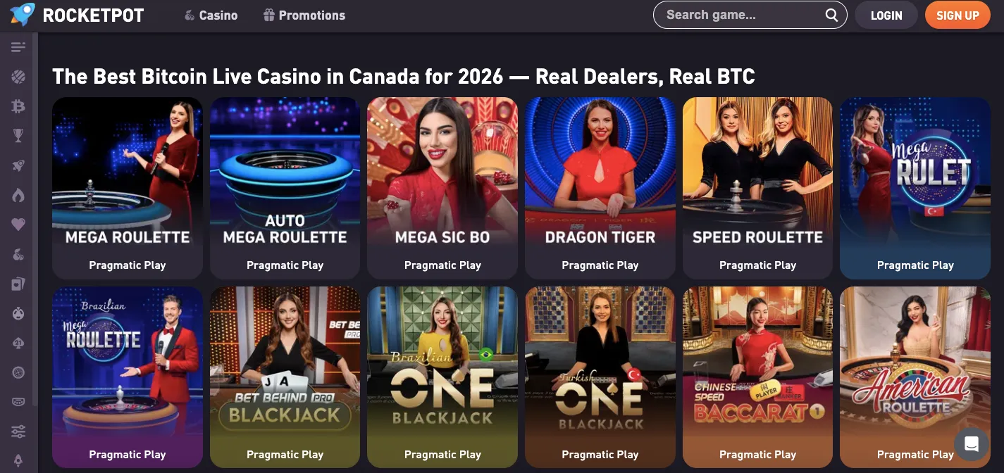 Rocketpot live casino section