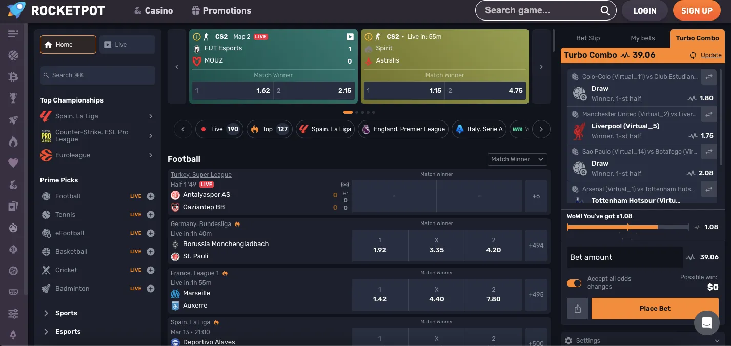 Rocketpot casino sports betting section