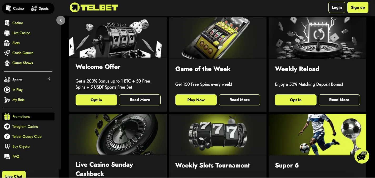 Telbet casino bonuses