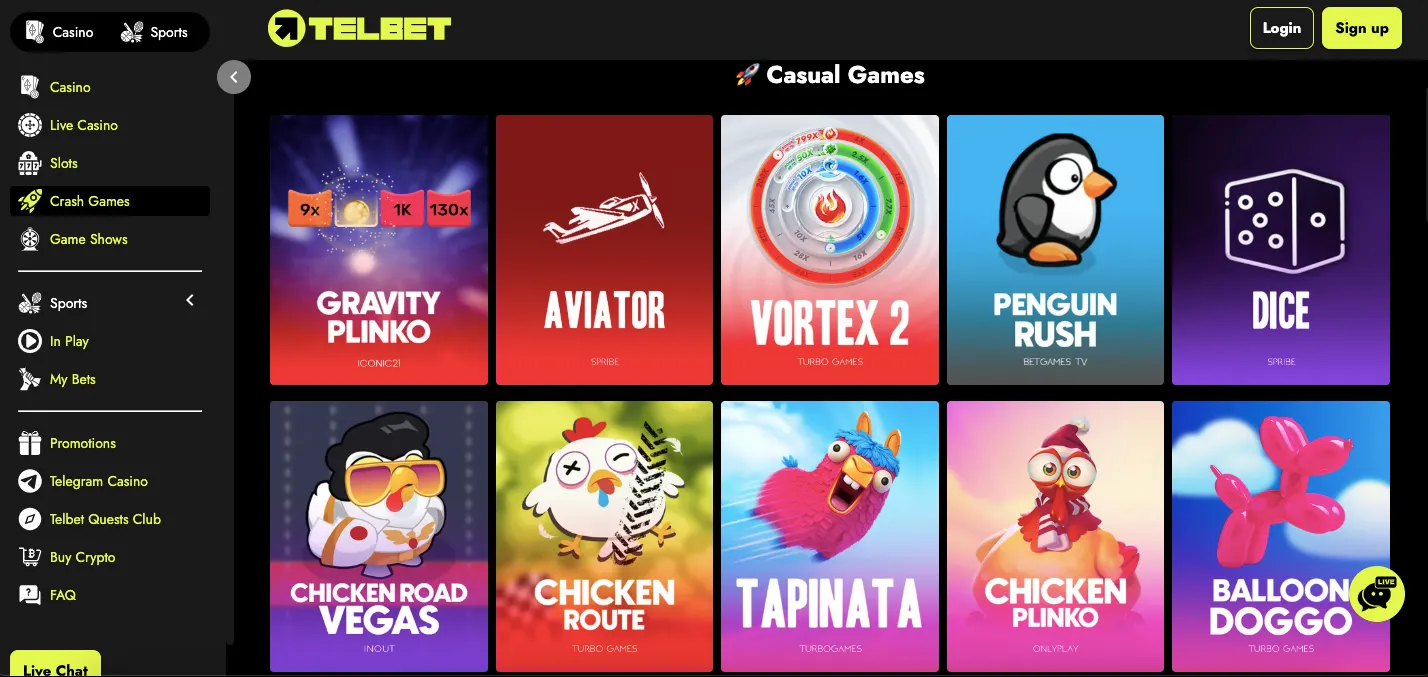 Telbet casino crash games
