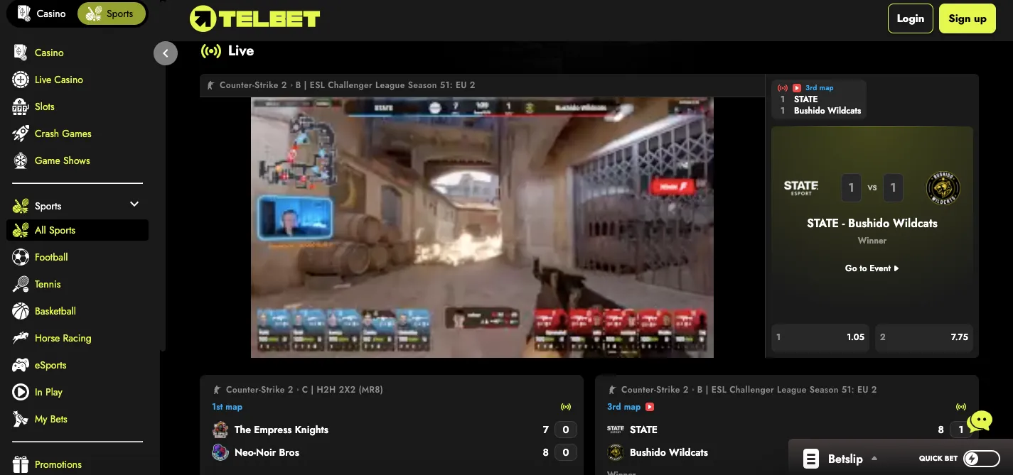 Telbet casino esports tab