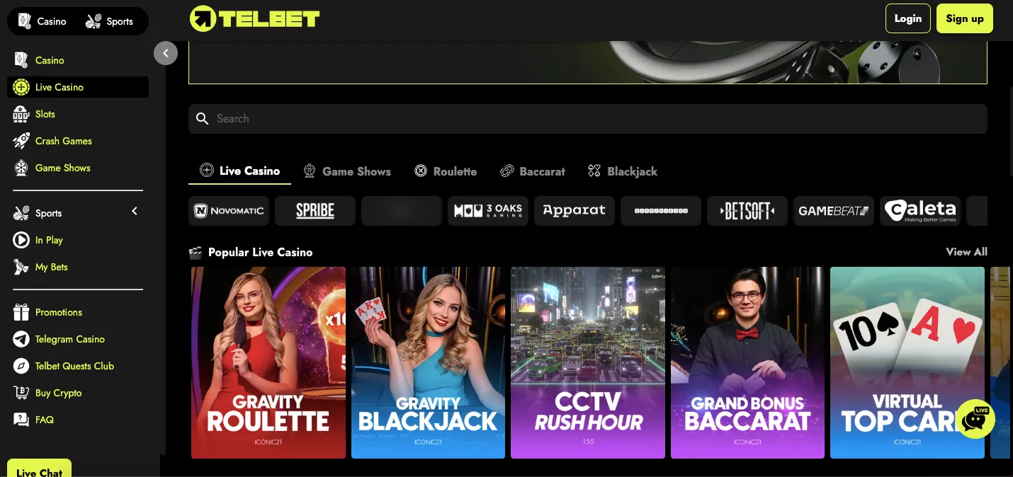 Telbet live casino