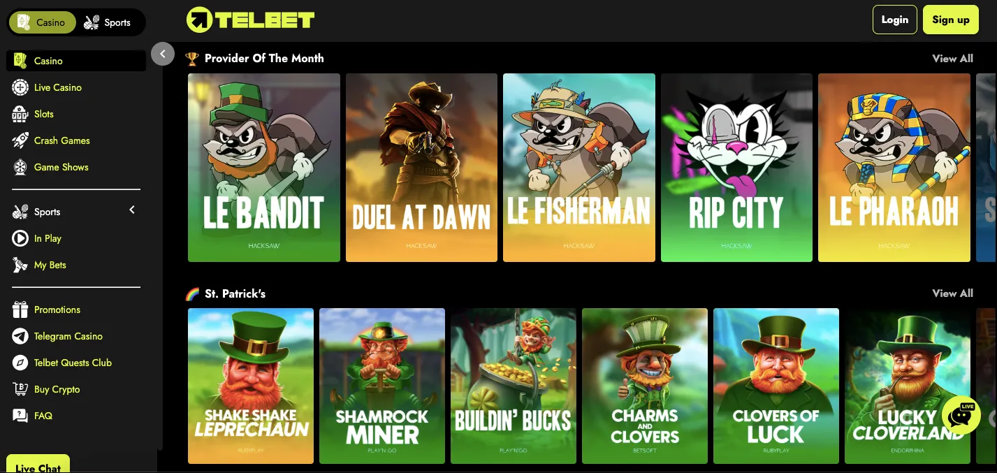 Telbet casino games and providers