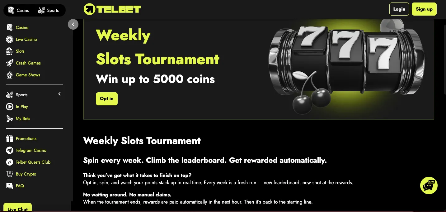 Telbet casino slot tournaments