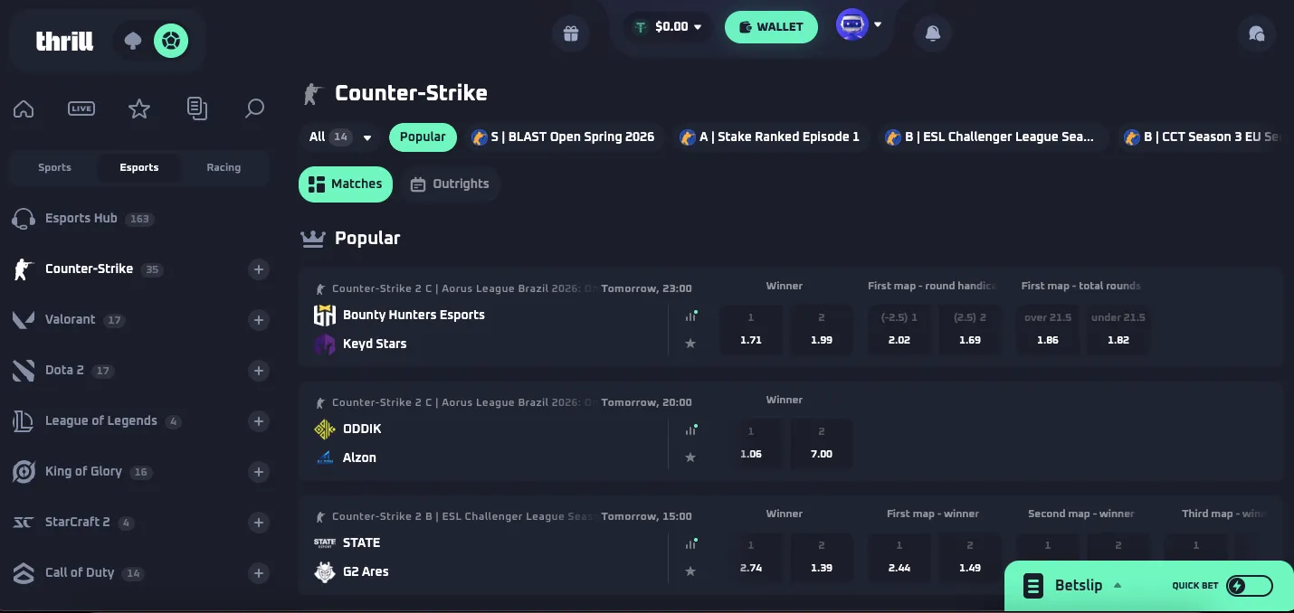 Thrill casino esports section