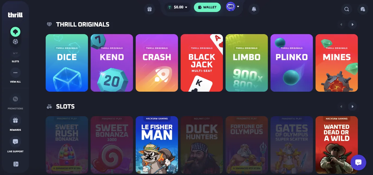 Thrill casino games and providers