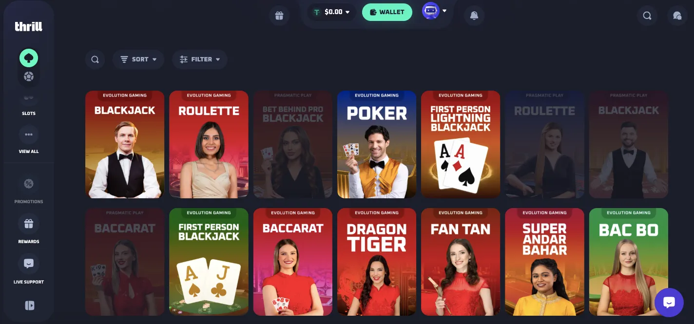Thrill casino table games