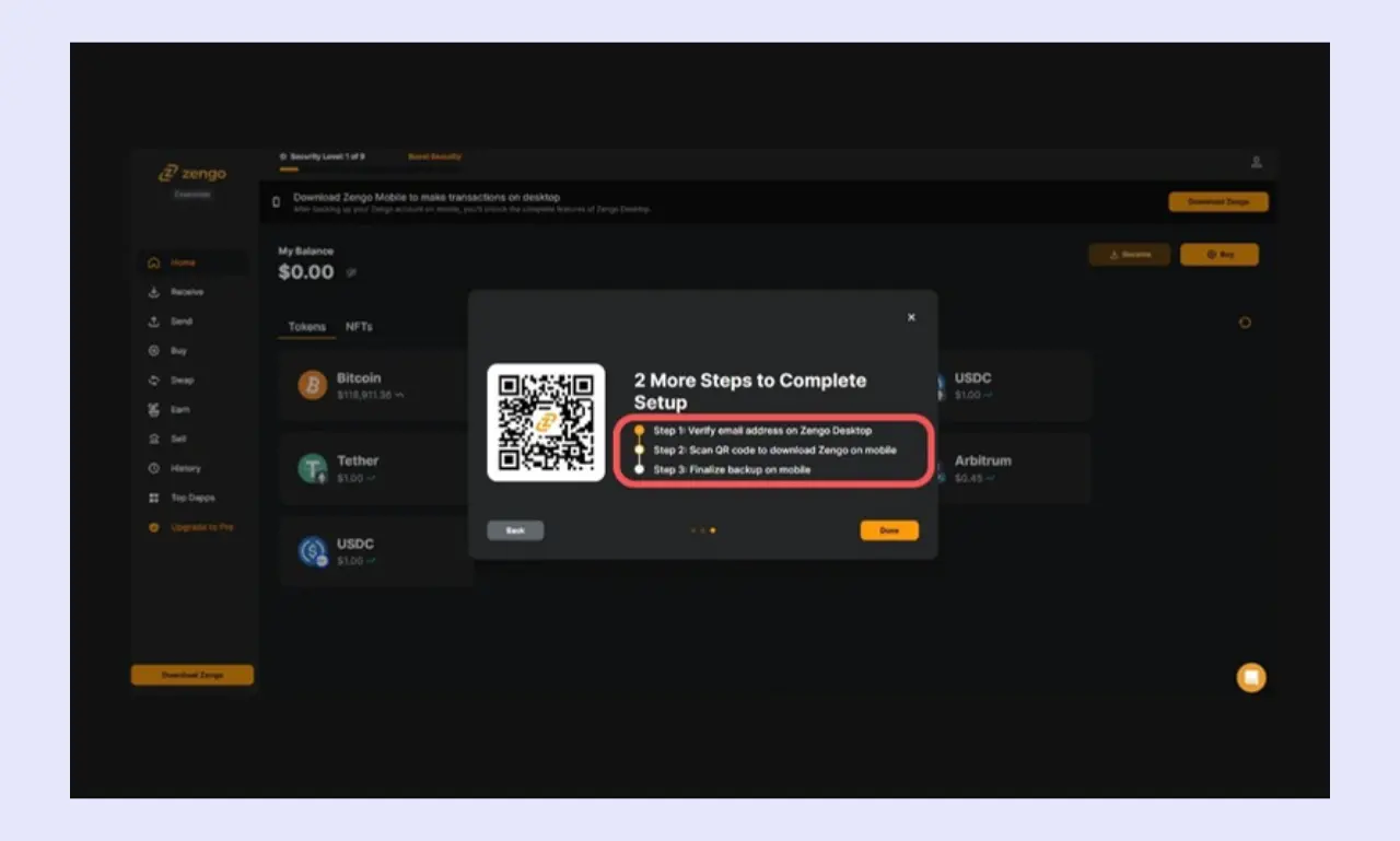 Zengo Wallet (non-custodial) Profile Set Up