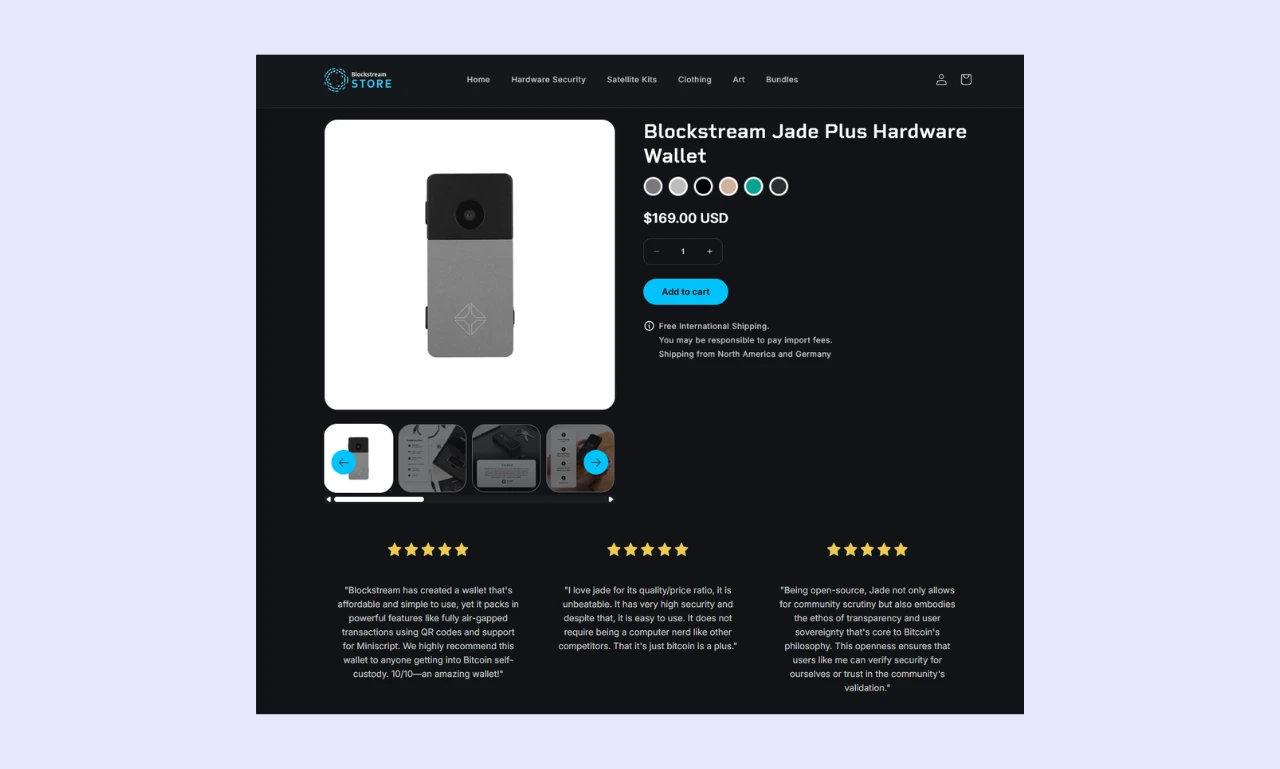 Blockstream Jade Plus Price Page