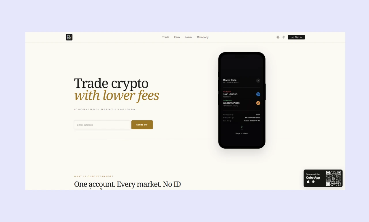 Cube Exchange Homepage Page