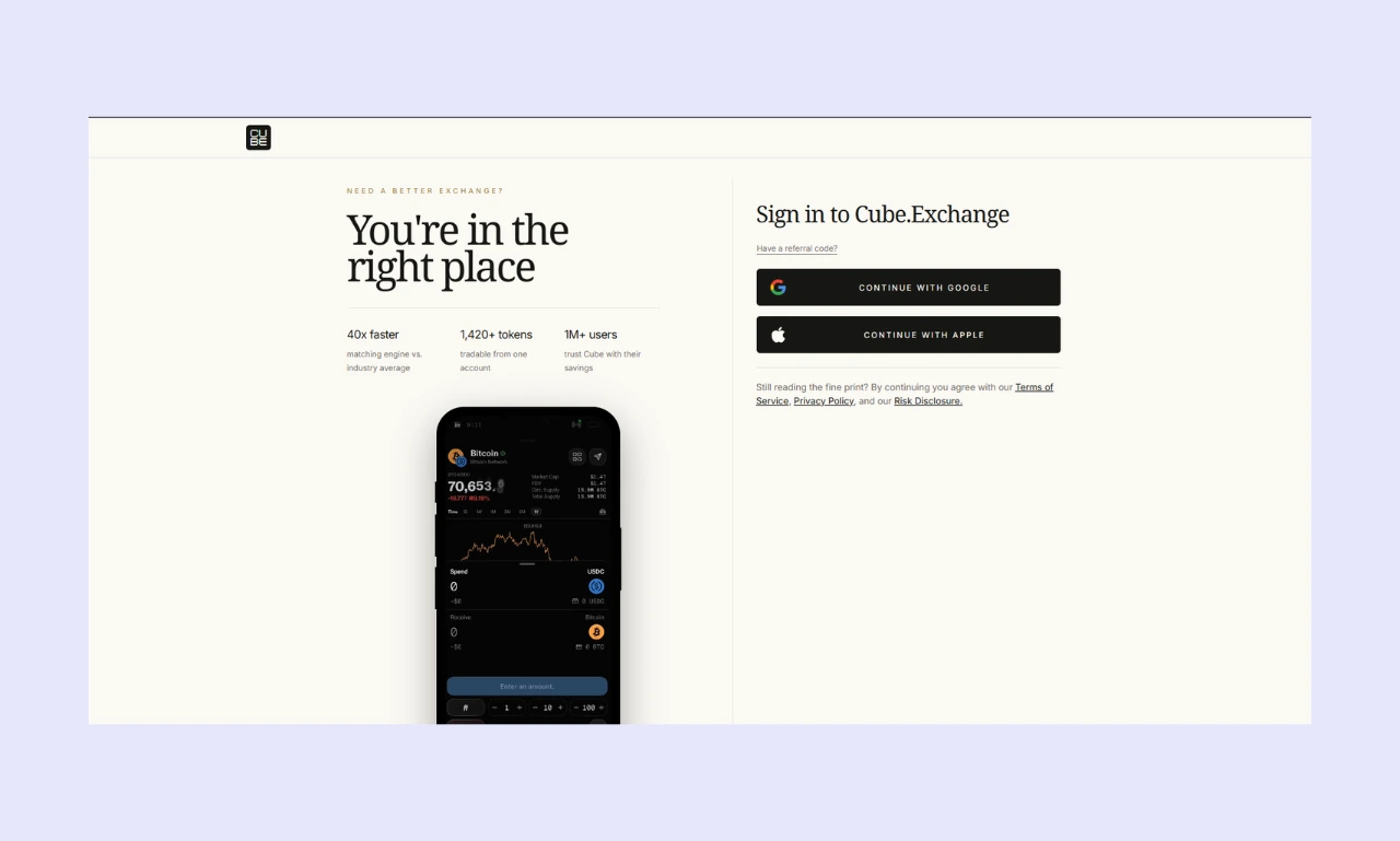 Cube Exchange Sign in