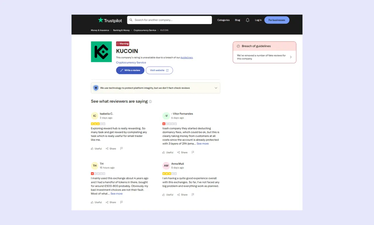 Kucoin Trustpilot
