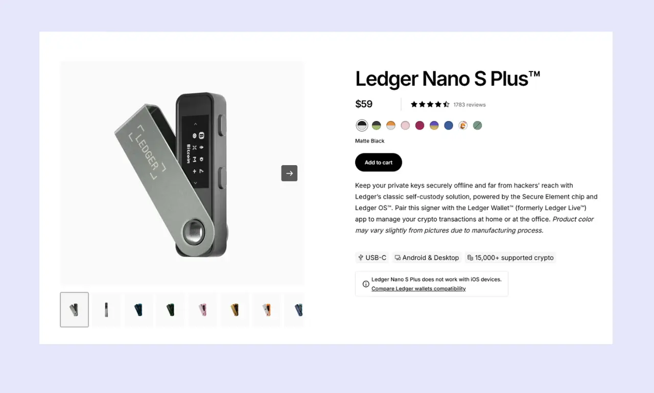 Ledger Nano S Plus Price Page