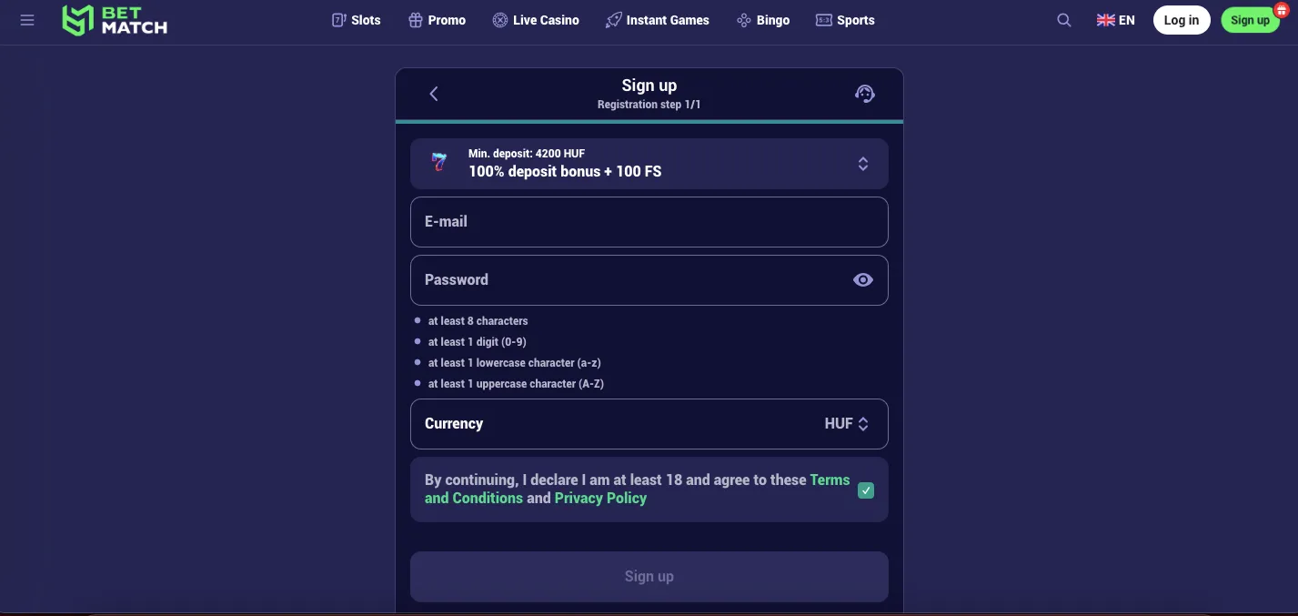 Betmatch sign up and registration