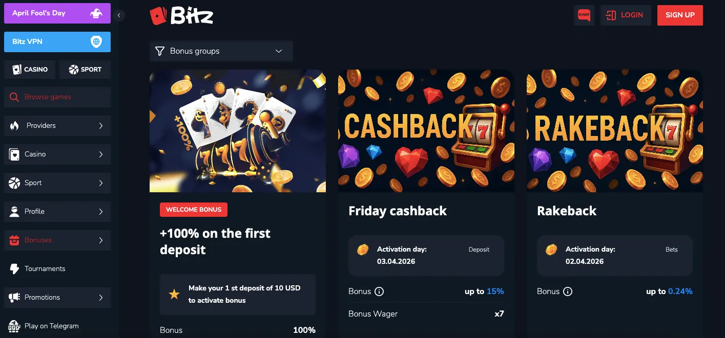 Bitz.io casino welcome bonus