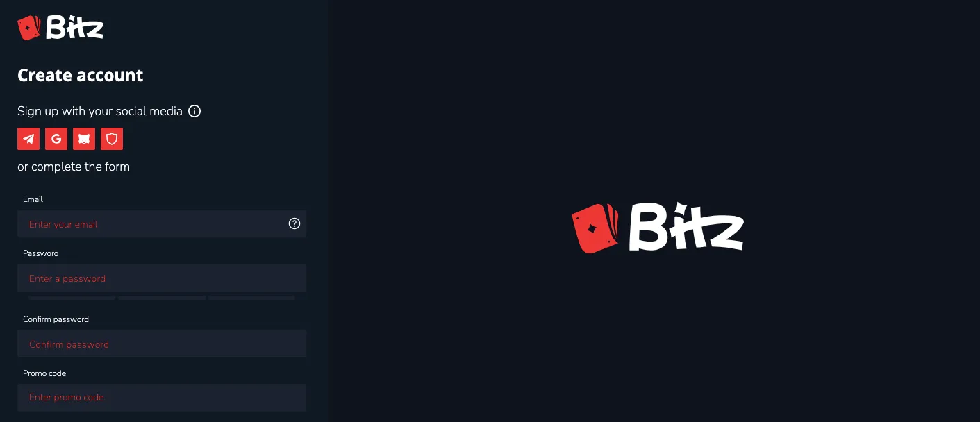 Bitz.io casino sign up