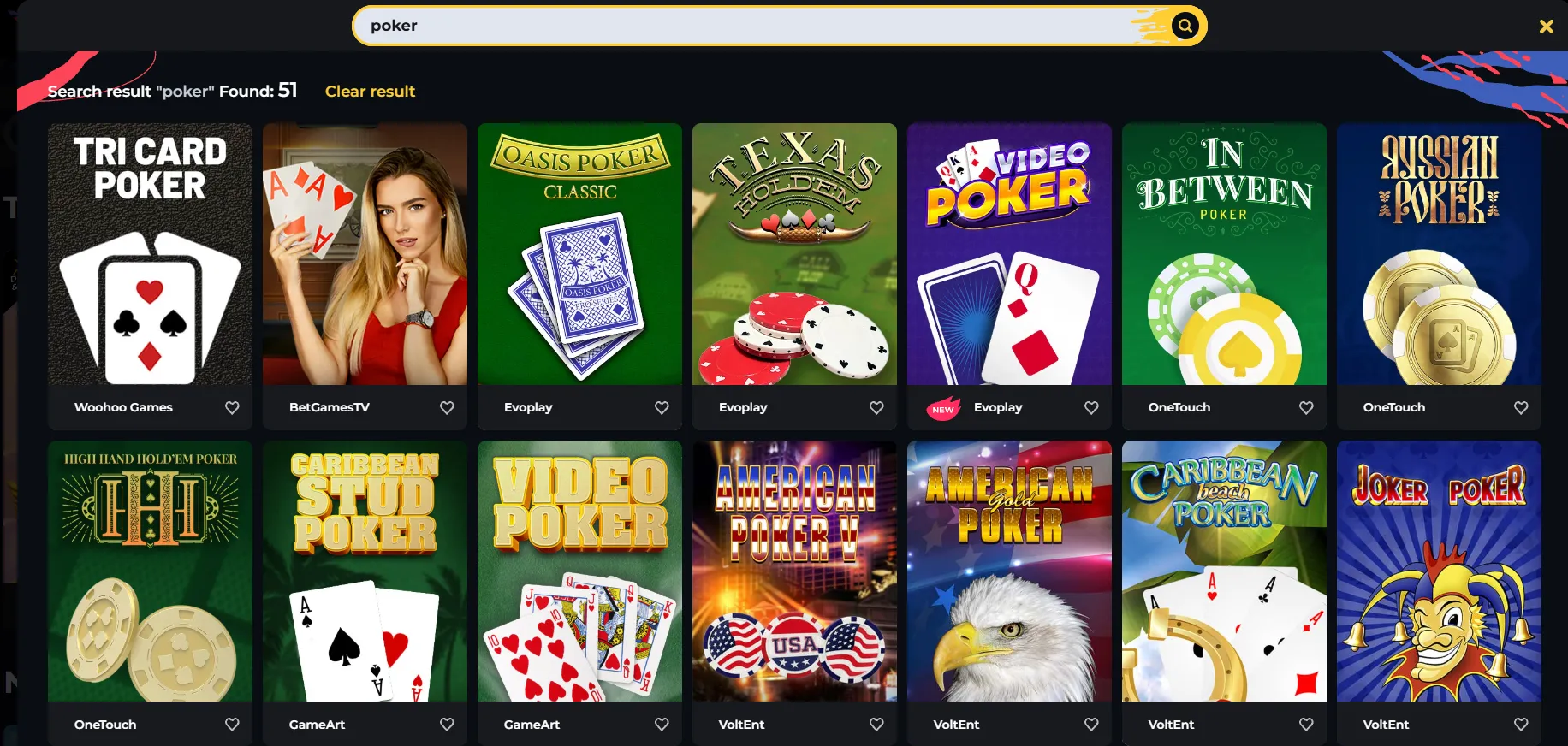 Boomerang casino poker section