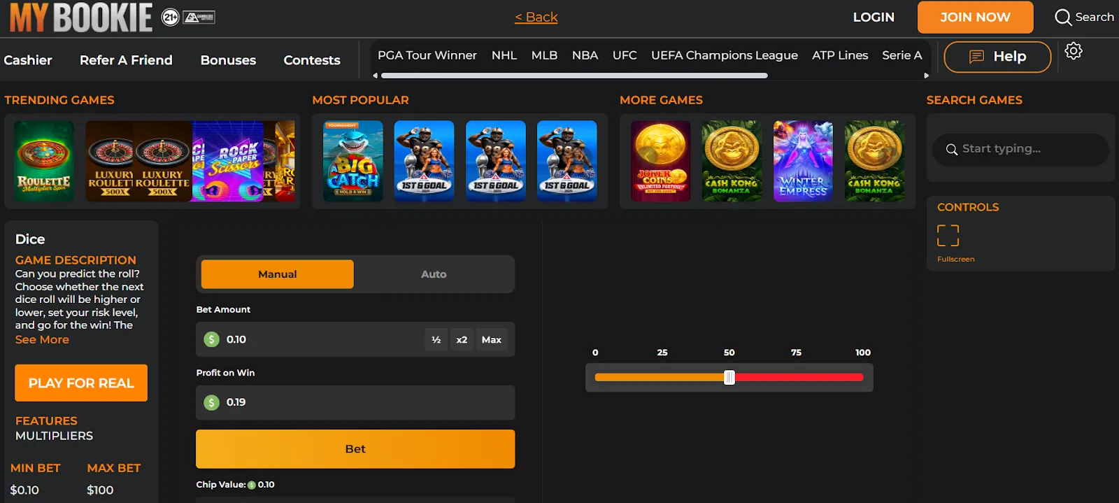 MyBookie dice games