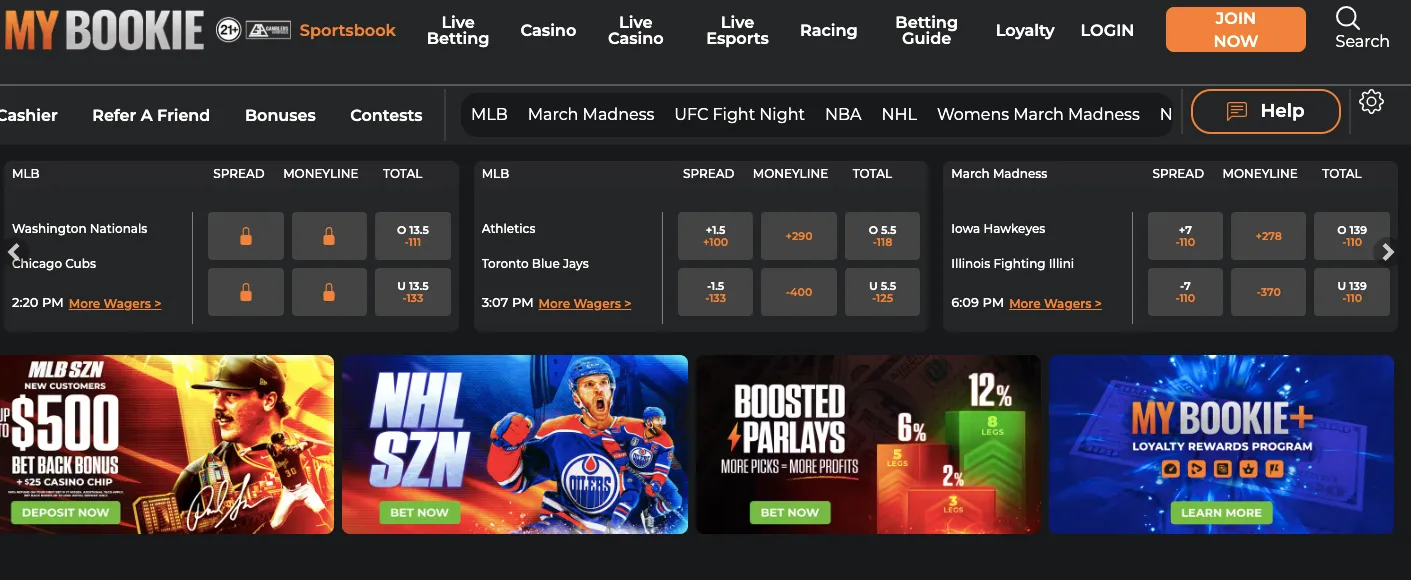 MyBookie sports markets and tournaments