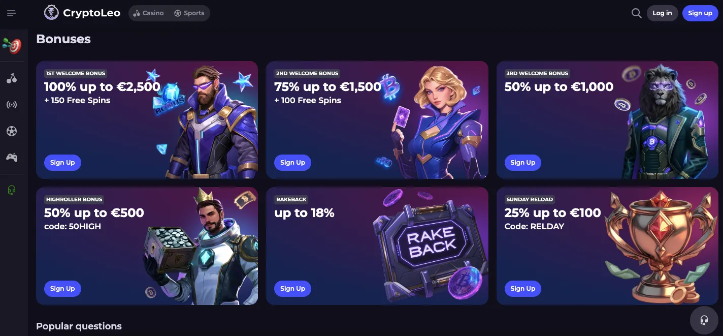 Cryptoleo bonuses and promotions