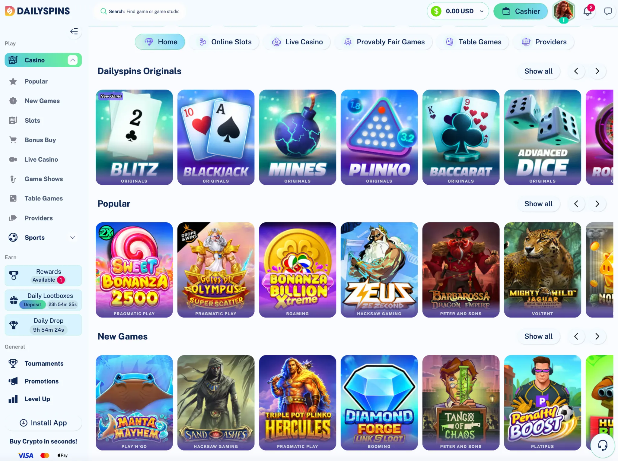 Dailyspins casino games and software providers
