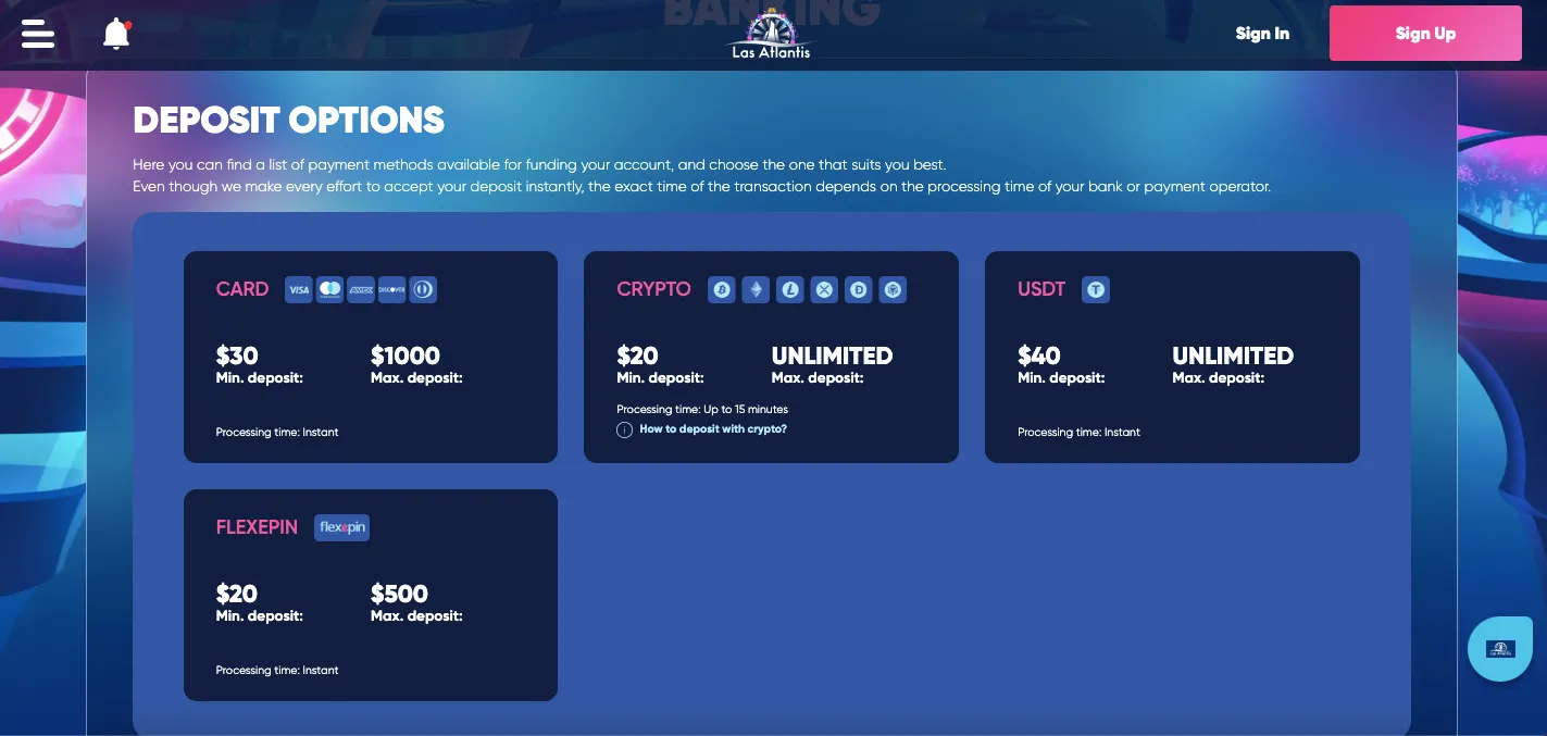 Las Atlantis casino deposits