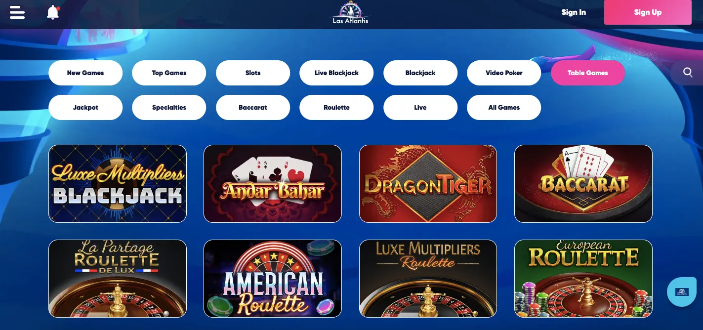 Las Atlantis casino table games