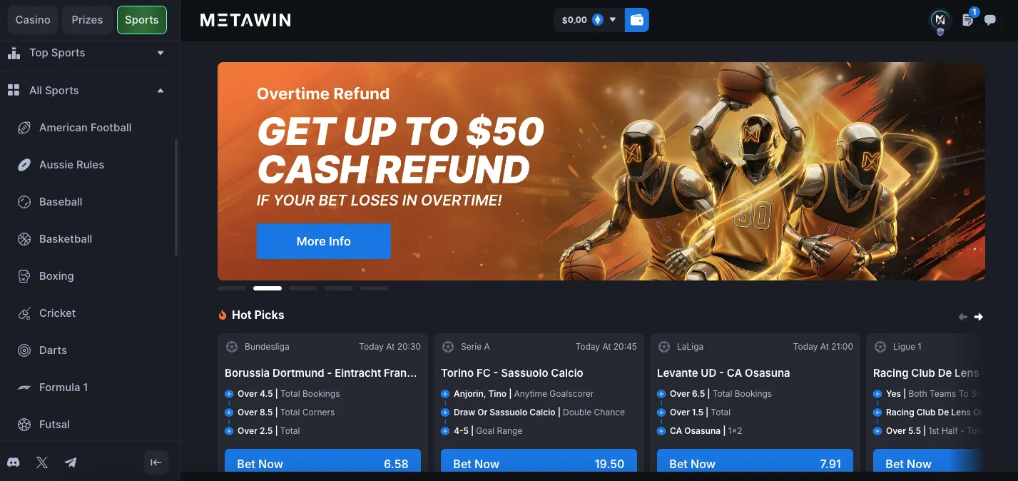 Sports betting at MetaWin