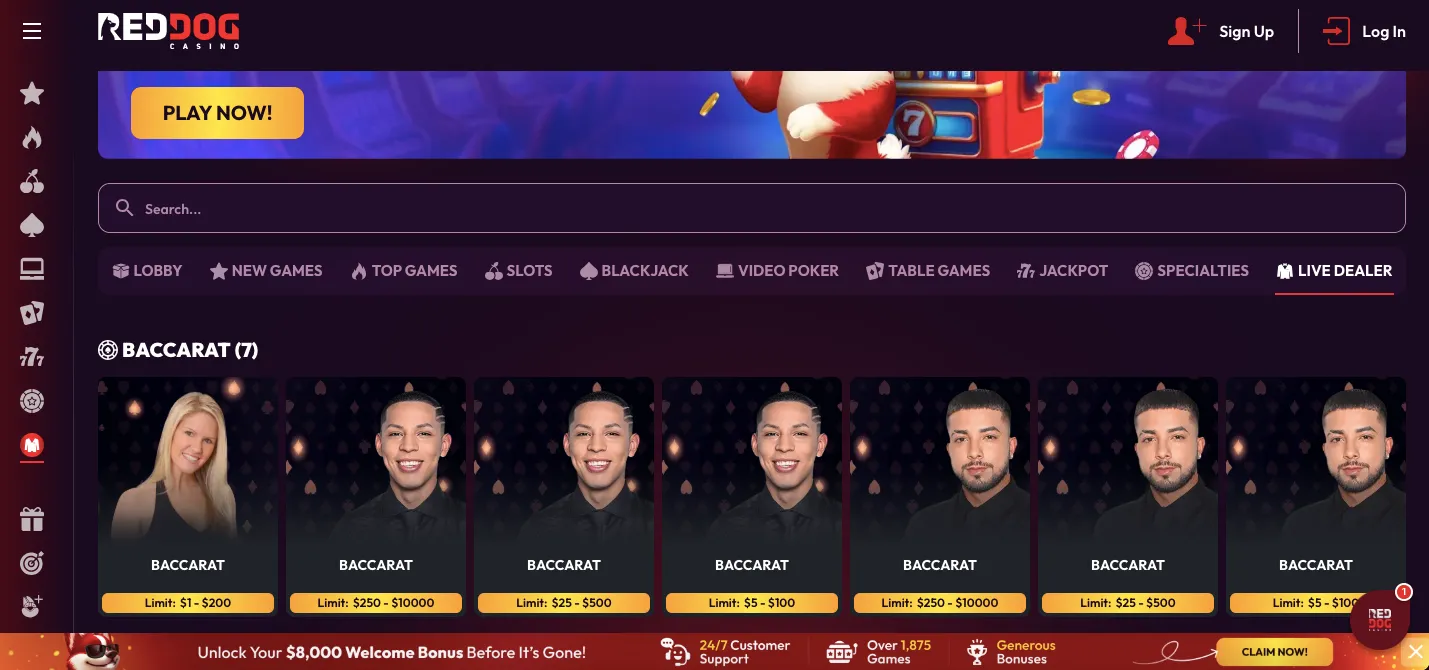 Red Dog live casino section