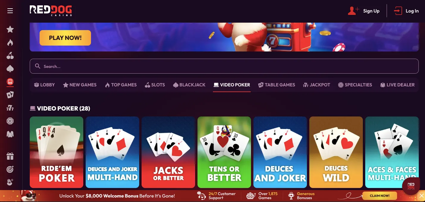 Red Dog casino poker section