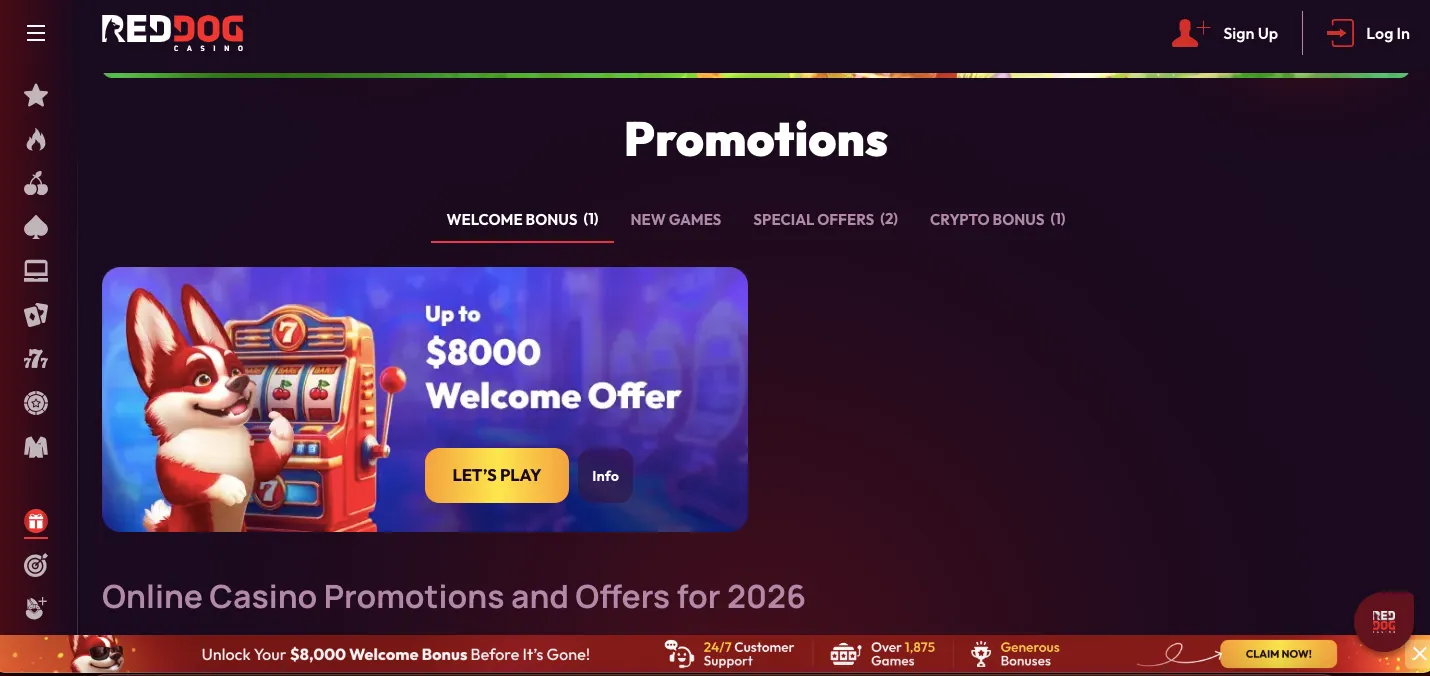 Red Dog casino welcome bonus