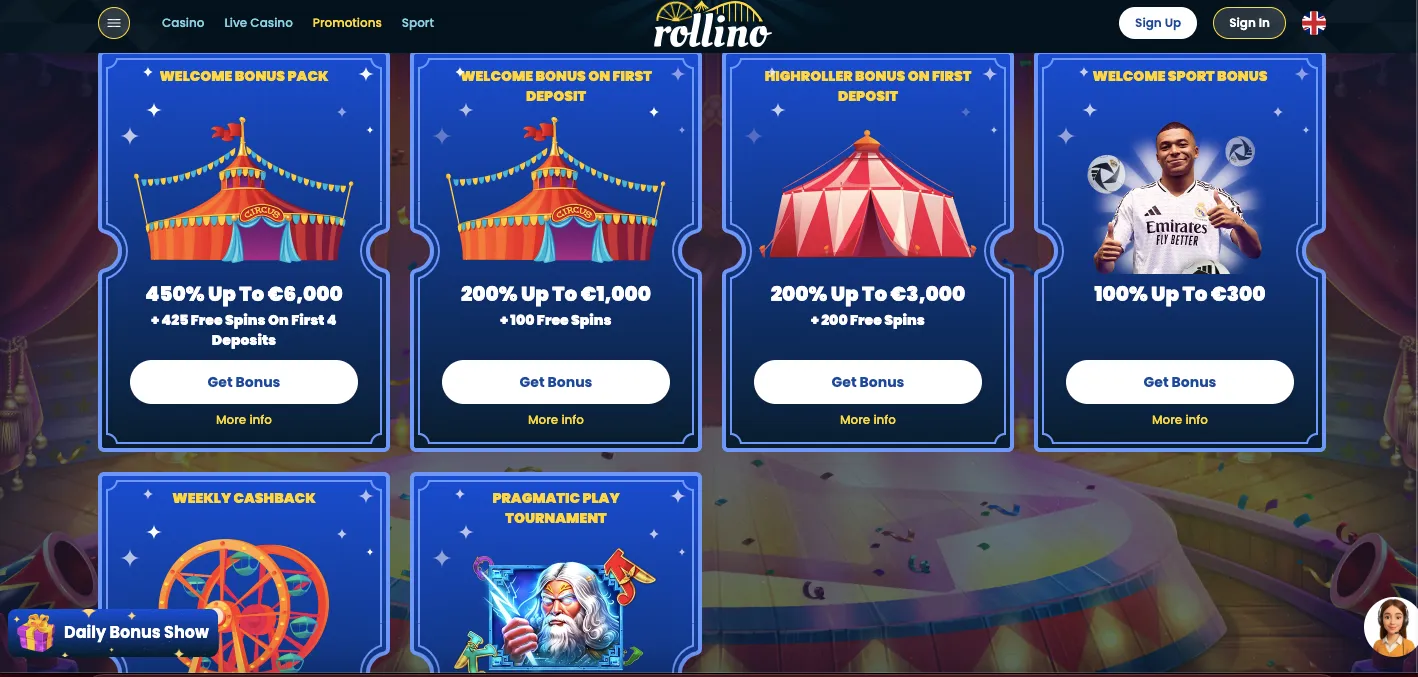 Rollino casino bonuses and promotions