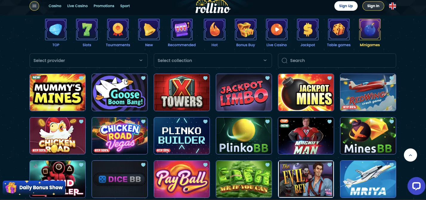 Rollino casino mini games