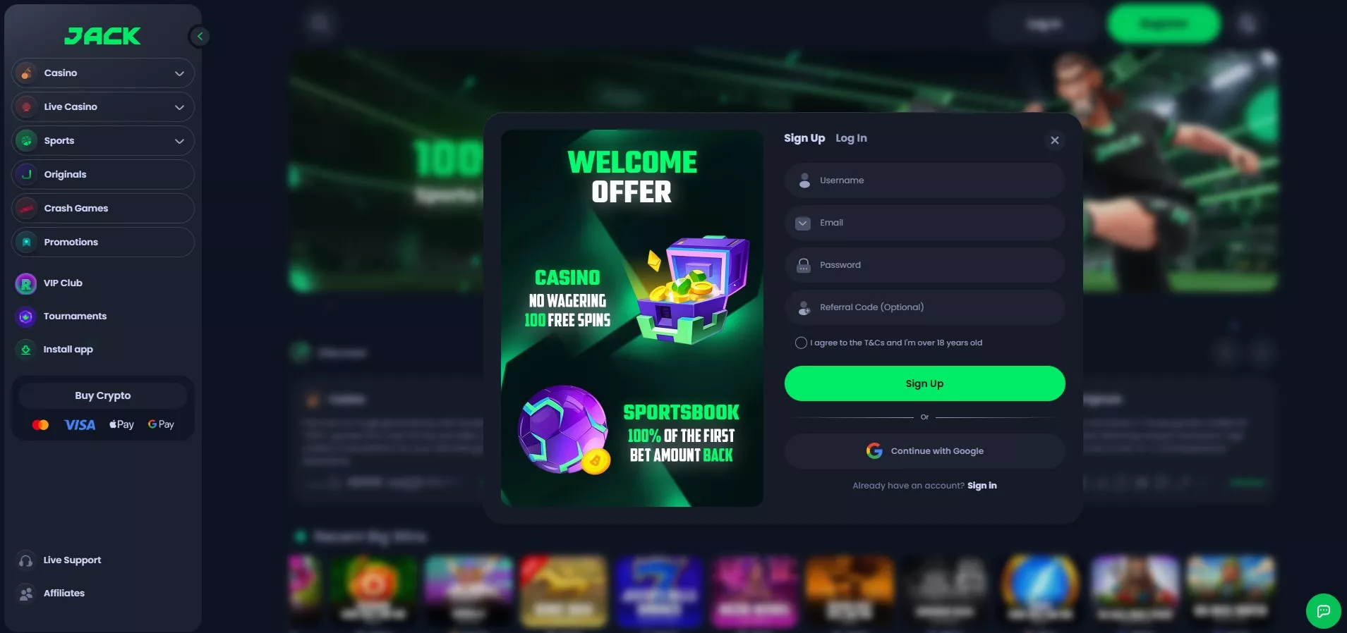 Jack.com Review - Registration