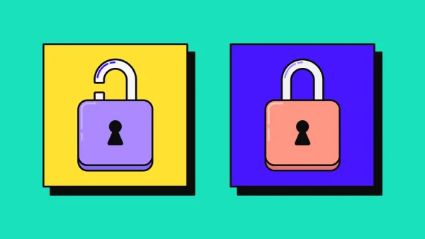 illustration of vpn split tunneling with one padlock locked the other padlock unlocked