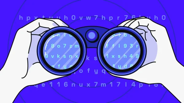 illustration of someone looking at code through binoculars representing examining how a vpn works