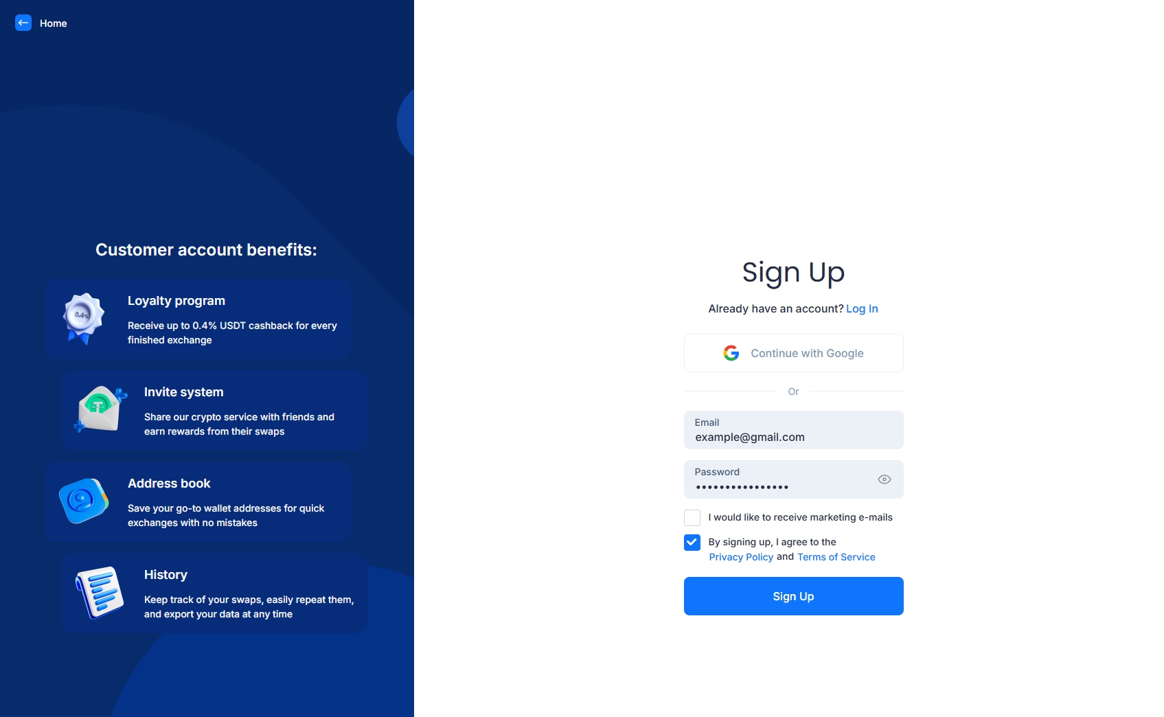Create SimpleSwap Account