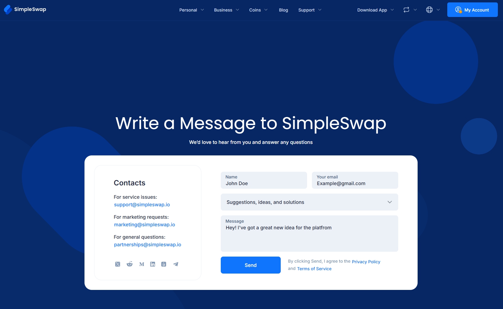 SimpleSwap Support