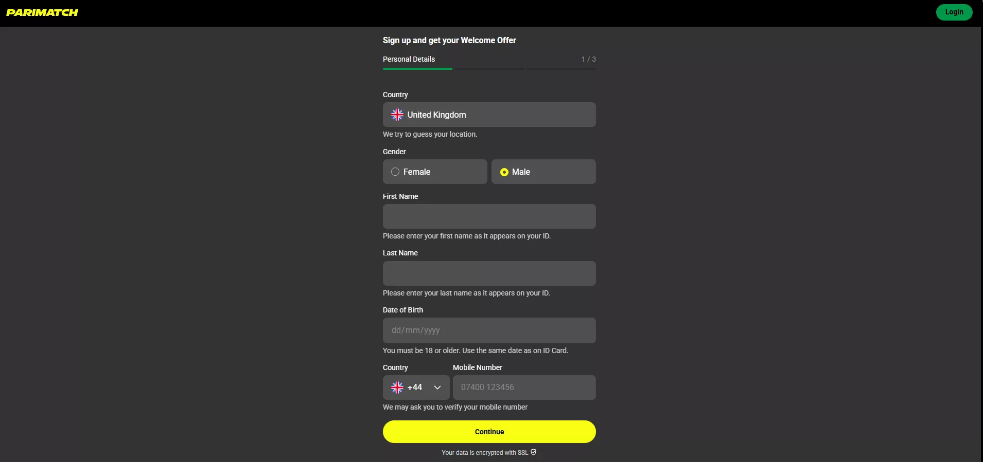 Parimatch Review: Registration