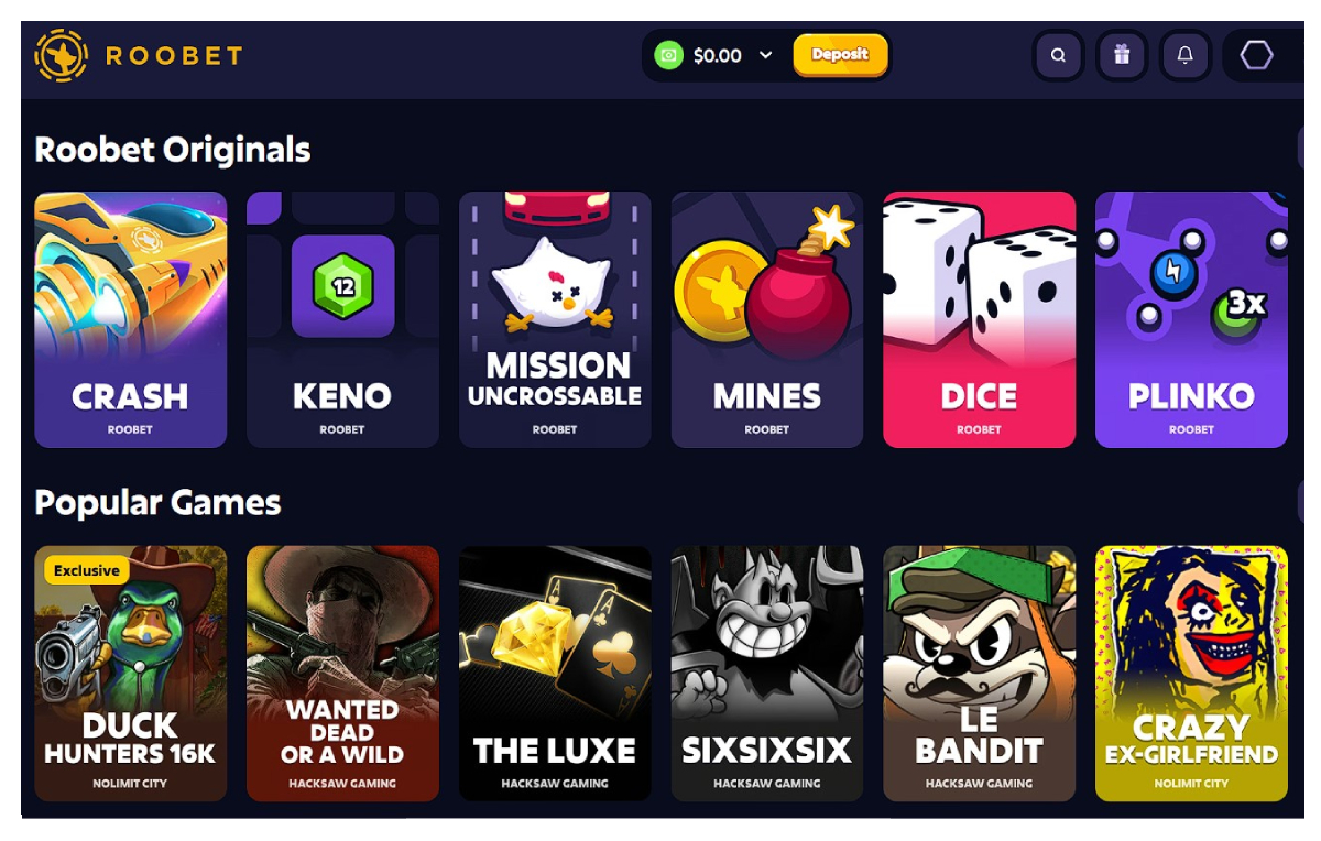 A screenshot of Roobet‘s games
